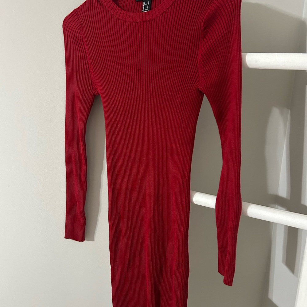 Forever 21 Scarlet Ribbed Long Sleeve Dress